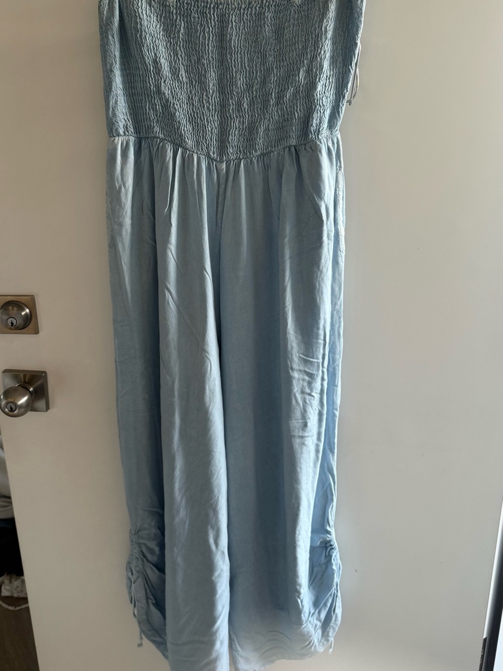 Strapless Smocked Maxi Dress in Light Blue